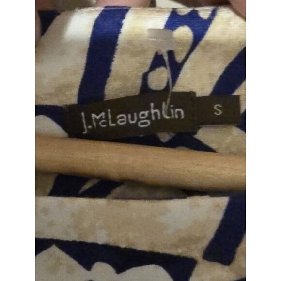 J. McLaughlin Imogen Sheath Dress, Size Small Knee Length Blue Cream Resort Wear - Picture 4 of 7